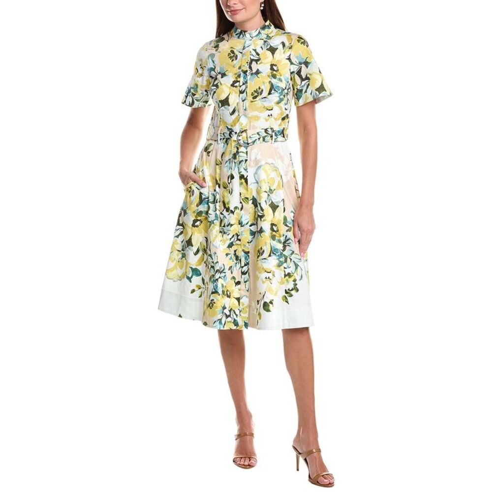 Teri Jon By Rickie Freeman Womens Belted Shirtdress, Yellow